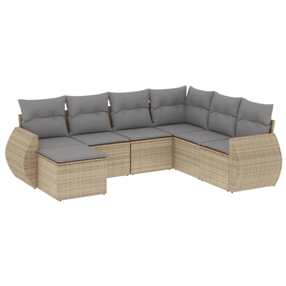 vidaXL Set canapele de grădină, 7 piese, cu perne, bej, poliratan
