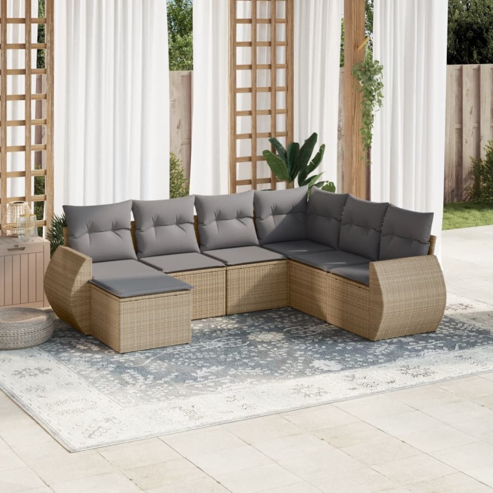 vidaXL Set canapele de grădină, 7 piese, cu perne, bej, poliratan