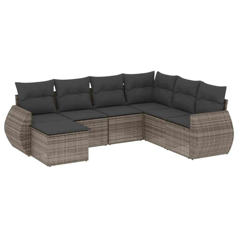 vidaXL Set canapele de grădină, 7 piese, cu perne, gri, poliratan