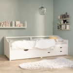 vidaXL Pat de zi, 3 locuri, cu sertare, alb, 90x200 cm, lemn masiv pin vidaXL Pat de zi, 3 locuri, cu sertare, alb, 90x200 cm, lemn masiv pin