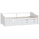 vidaXL Pat de zi, 3 locuri, cu sertare, alb, 90x200 cm, lemn masiv pin vidaXL Pat de zi, 3 locuri, cu sertare, alb, 90x200 cm, lemn masiv pin