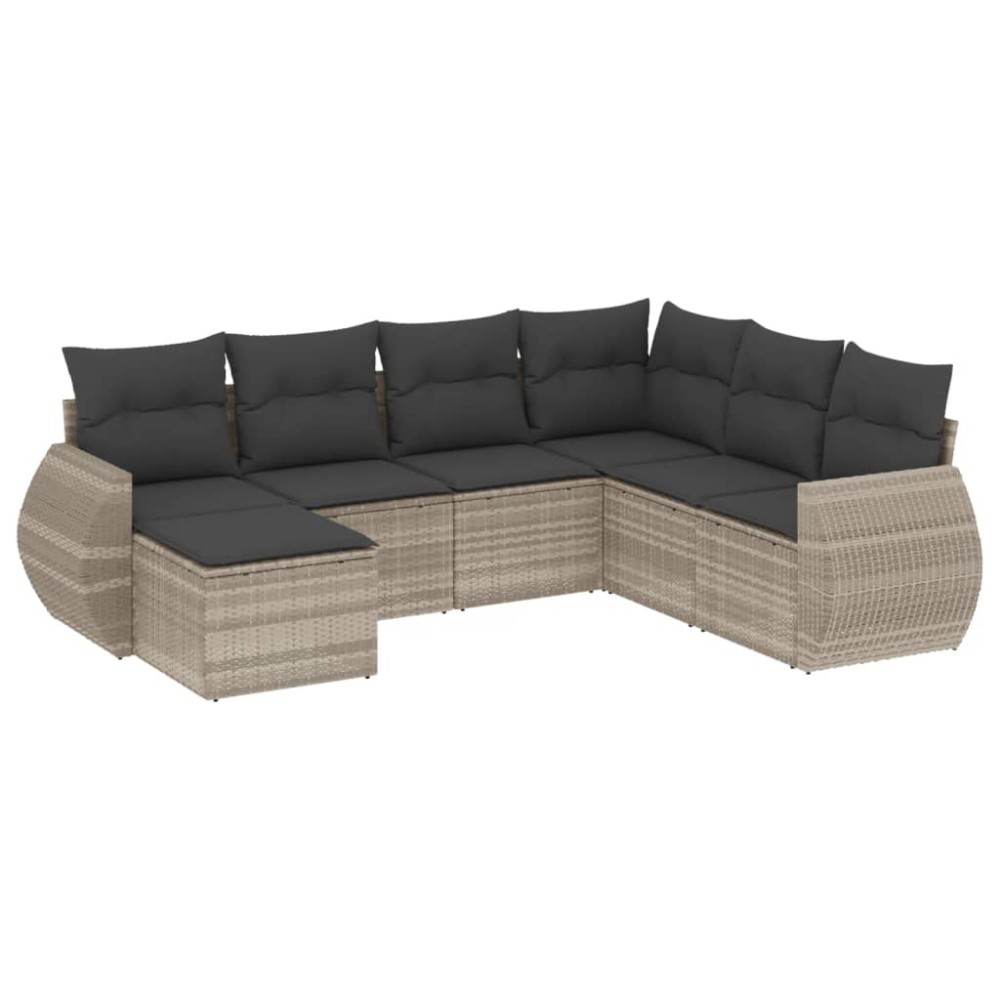 vidaXL Set canapele de grădină cu perne, 7piese gri deschis poliratan