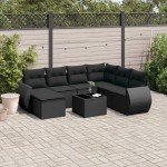vidaXL Set mobilier de grădină cu perne, 8 piese, negru, poliratan vidaXL Set mobilier de grădină cu perne, 8 piese, negru, poliratan