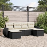 vidaXL Set mobilier de grădină cu perne, 6 piese, negru, poliratan vidaXL Set mobilier de grădină cu perne, 6 piese, negru, poliratan