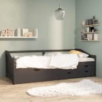 vidaXL Pat de zi cu 3 locuri cu sertare, gri, 90x200 cm lemn masiv pin vidaXL Pat de zi cu 3 locuri cu sertare, gri, 90x200 cm lemn masiv pin