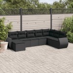 vidaXL Set mobilier de grădină cu perne, 8 piese, negru, poliratan vidaXL Set mobilier de grădină cu perne, 8 piese, negru, poliratan