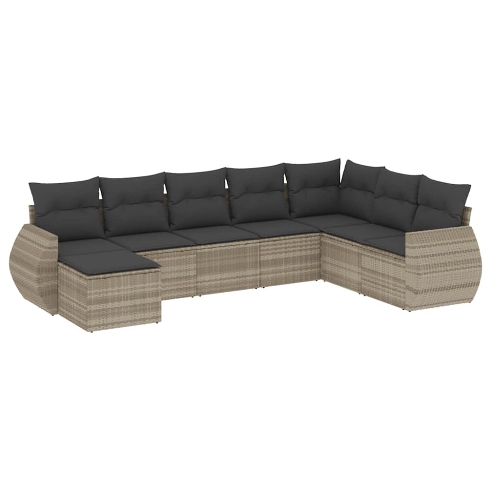 vidaXL Set mobilier de grădină cu perne, 8 piese gri deschis poliratan
