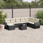 vidaXL Set mobilier de grădină cu perne, 9 piese, negru, poliratan vidaXL Set mobilier de grădină cu perne, 9 piese, negru, poliratan