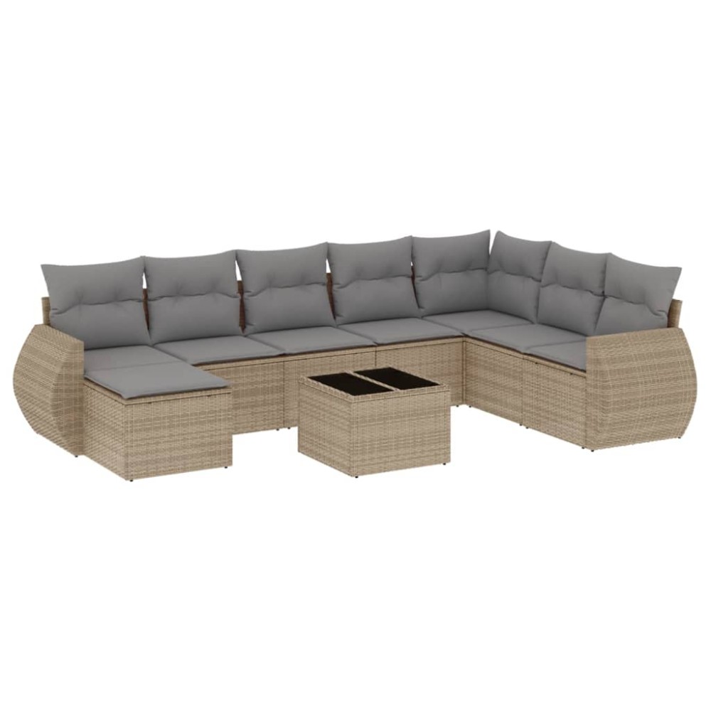 vidaXL Set canapele de grădină, 9 piese, cu perne, bej, poliratan