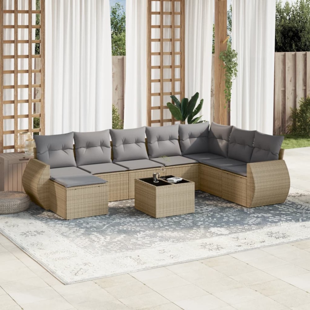 vidaXL Set canapele de grădină, 9 piese, cu perne, bej, poliratan