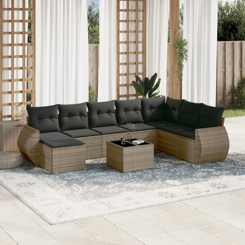 vidaXL Set canapele de grădină, 9 piese, cu perne, gri, poliratan