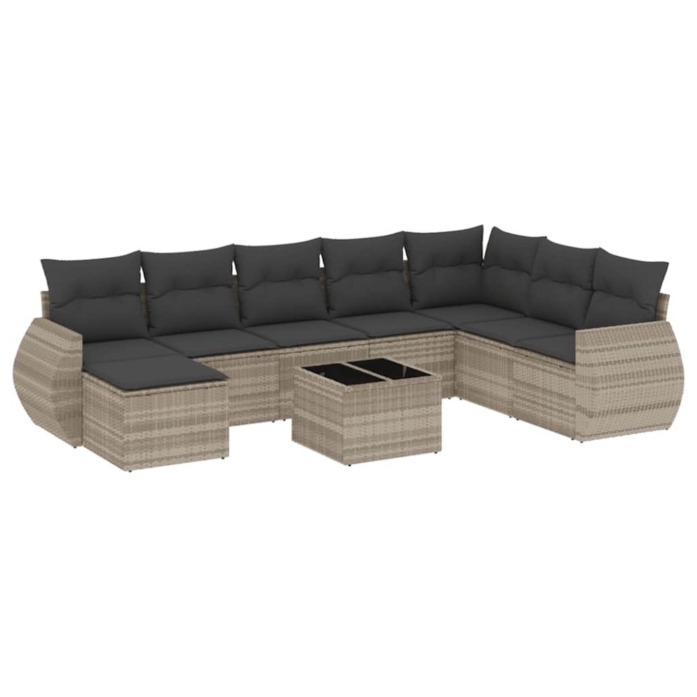 vidaXL Set canapele de grădină cu perne, 9 piese gri deschis poliratan