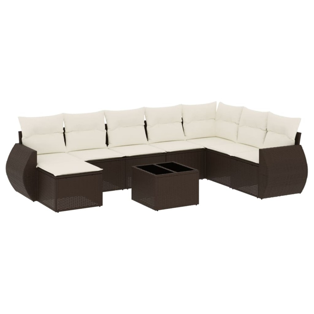 vidaXL Set canapele de grădină cu perne, 9 piese, maro, poliratan