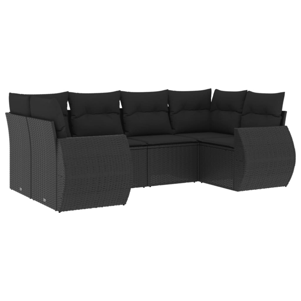 vidaXL Set mobilier de grădină cu perne, 6 piese, negru, poliratan