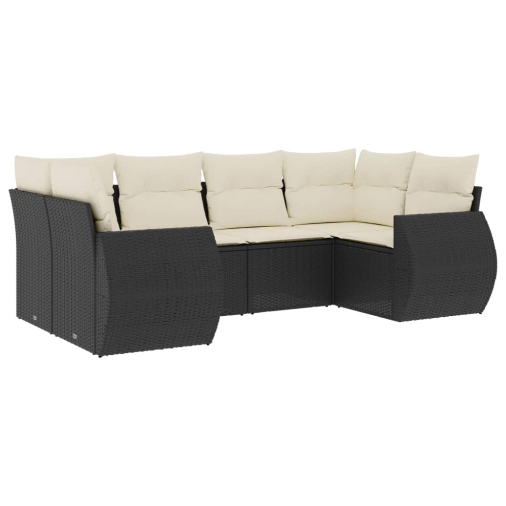 vidaXL Set mobilier de grădină cu perne, 6 piese, negru, poliratan