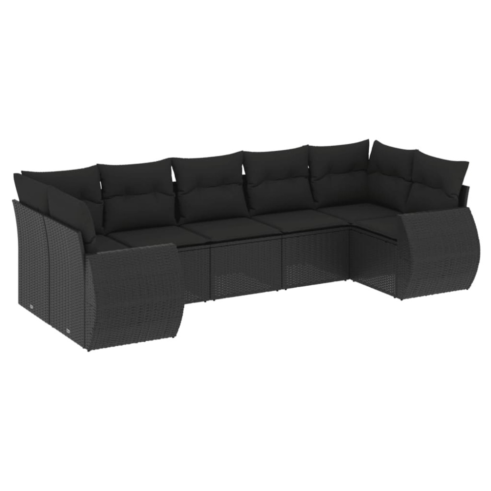 vidaXL Set canapele de grădină cu perne, 7 piese, negru, poliratan