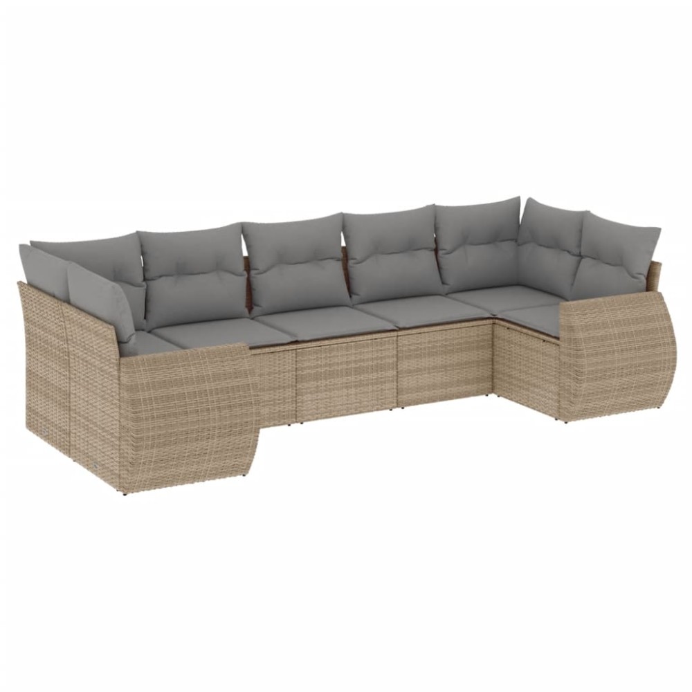 vidaXL Set canapele de grădină, 7 piese, cu perne, bej, poliratan