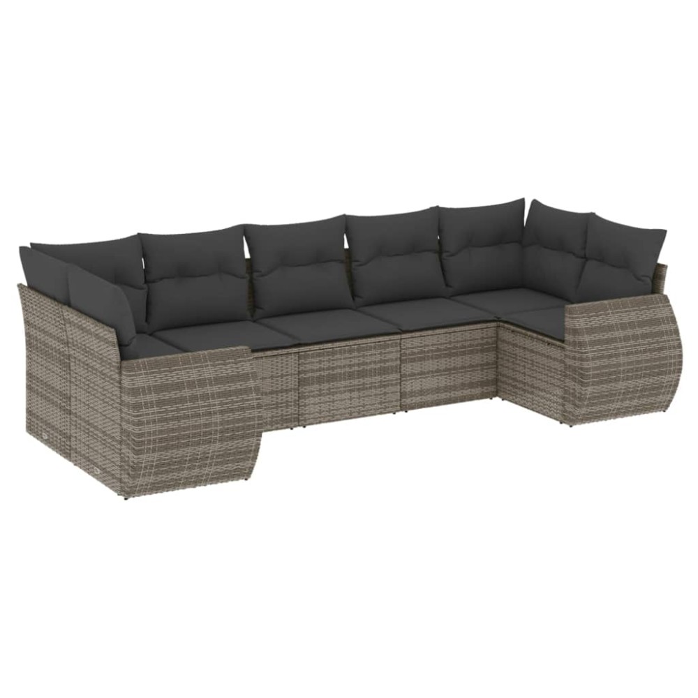 vidaXL Set canapele de grădină, 7 piese, cu perne, gri, poliratan