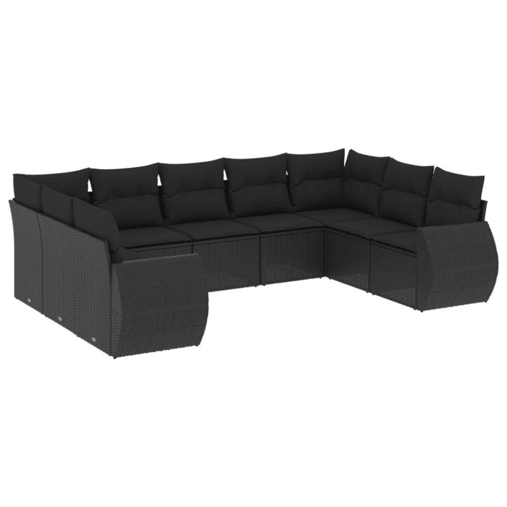 vidaXL Set mobilier de grădină cu perne, 9 piese, negru, poliratan
