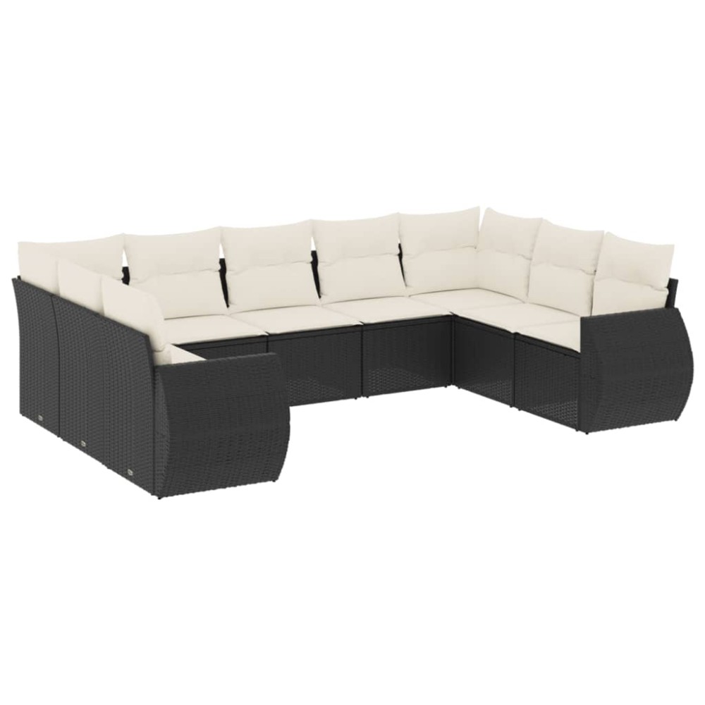 vidaXL Set mobilier de grădină cu perne, 9 piese, negru, poliratan