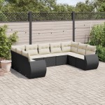 vidaXL Set mobilier de grădină cu perne, 9 piese, negru, poliratan vidaXL Set mobilier de grădină cu perne, 9 piese, negru, poliratan