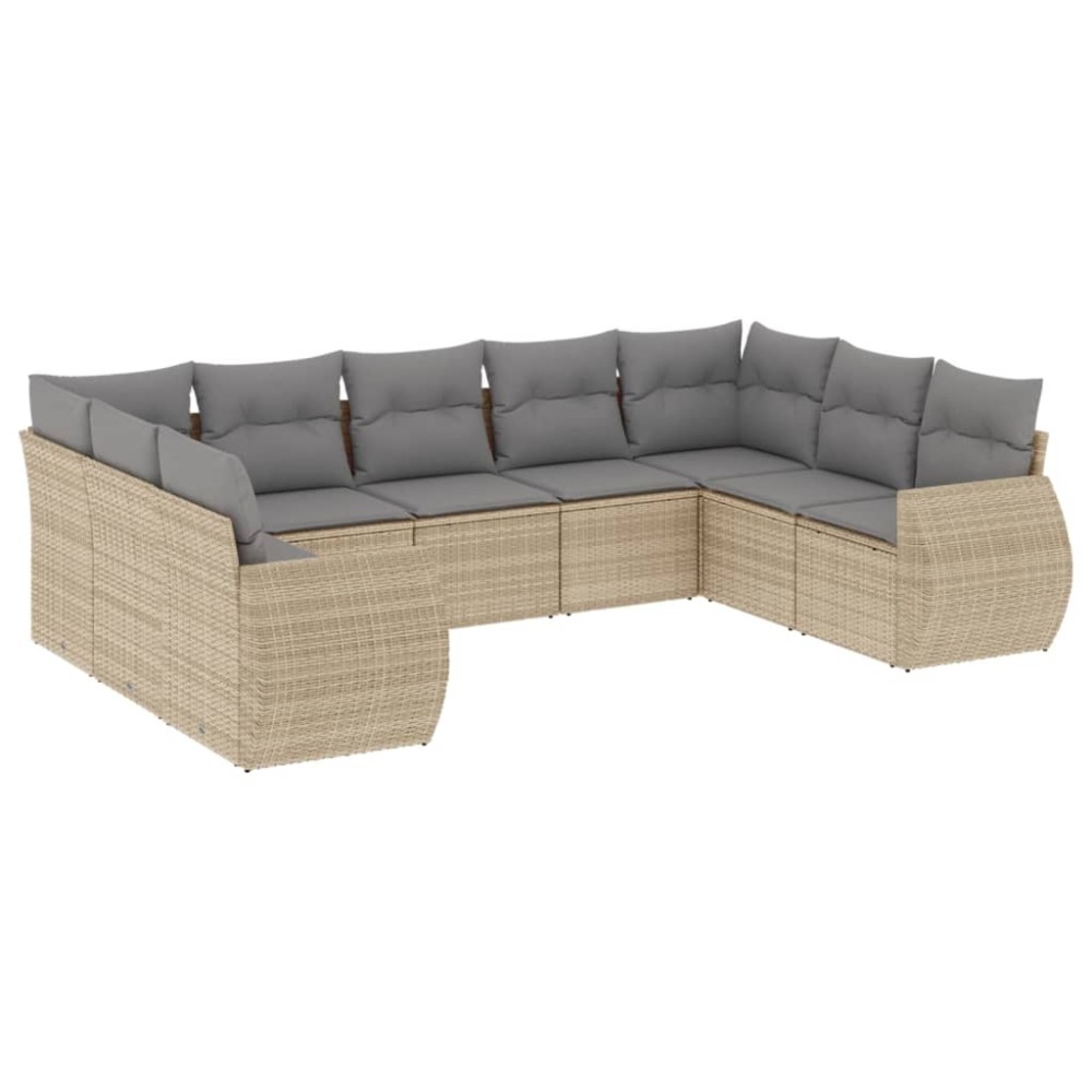 vidaXL Set canapele de grădină, 9 piese, cu perne, bej, poliratan