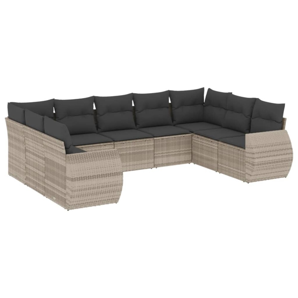 vidaXL Set canapele de grădină cu perne, 9 piese gri deschis poliratan