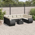 vidaXL Set canapele de grădină cu perne, 10 piese, negru, poliratan vidaXL Set canapele de grădină cu perne, 10 piese, negru, poliratan