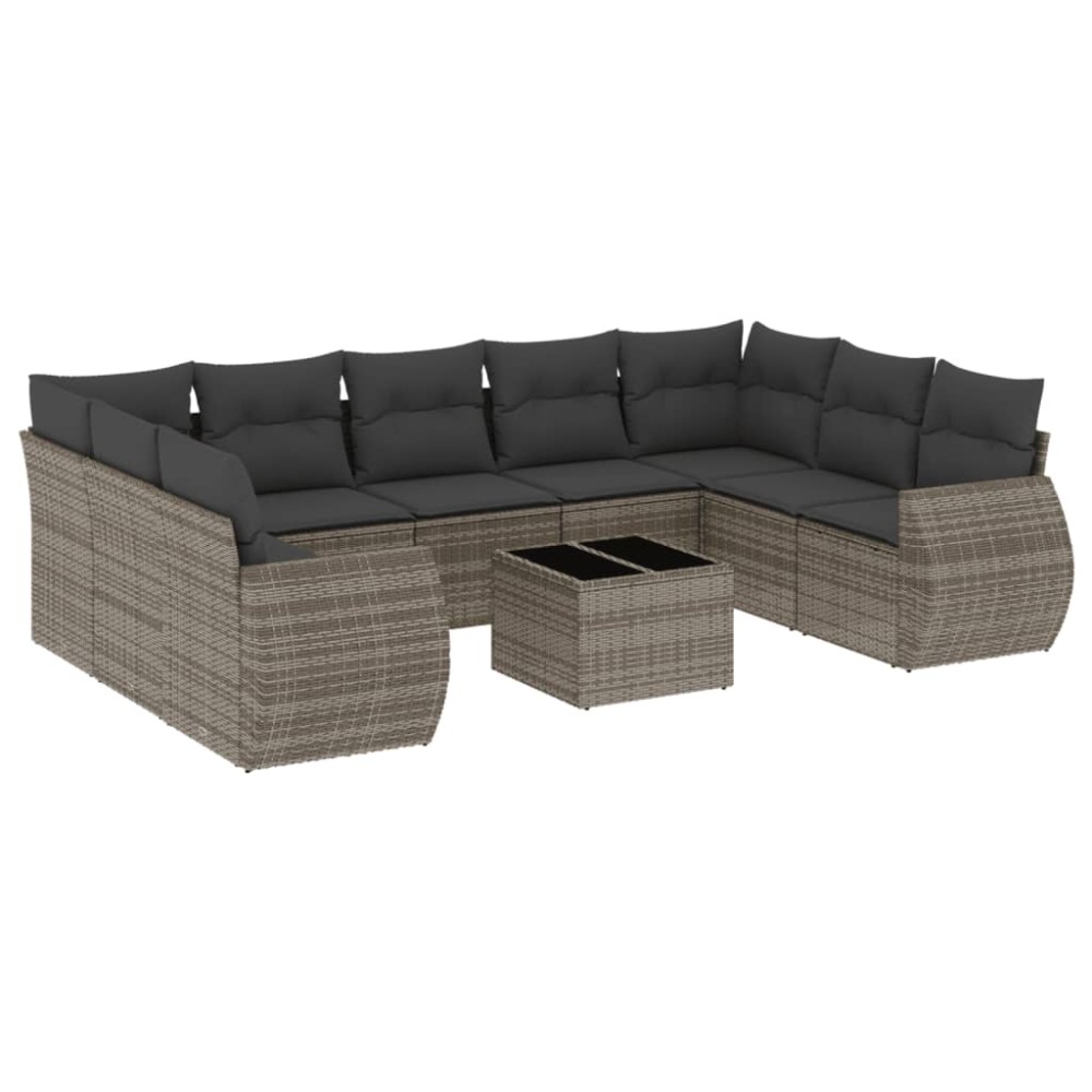 vidaXL Set mobilier de grădină cu perne, 10 piese, gri, poliratan