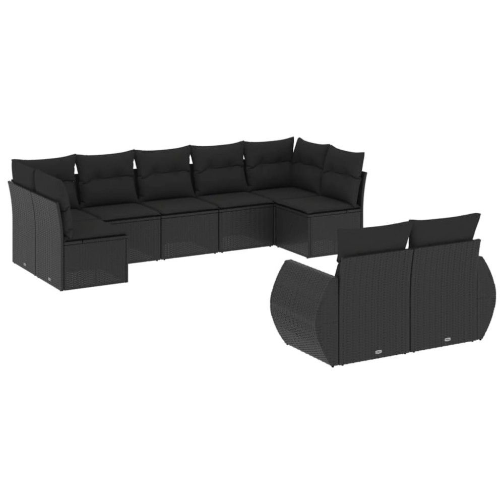 vidaXL Set mobilier de grădină cu perne, 9 piese, negru, poliratan