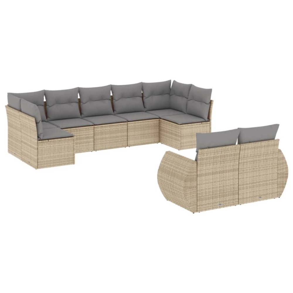 vidaXL Set canapele de grădină, 9 piese, cu perne, bej, poliratan