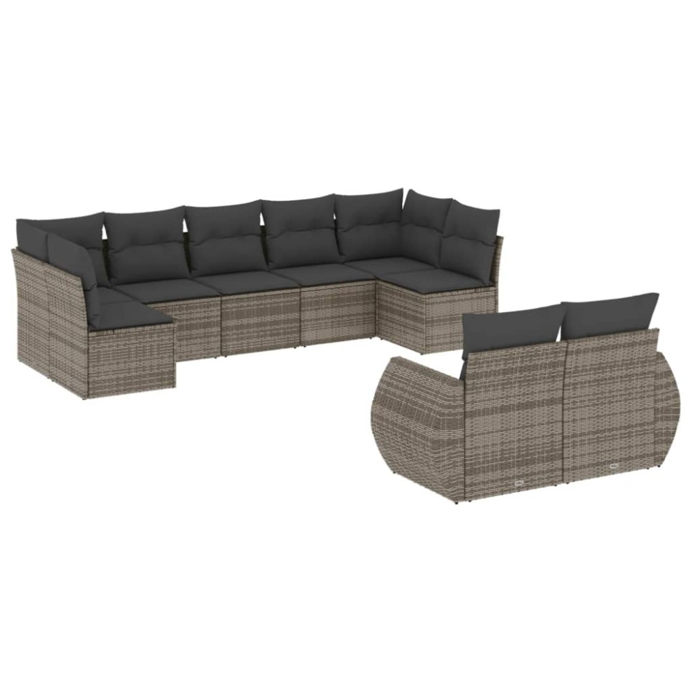 vidaXL Set canapele de grădină, 9 piese, cu perne, gri, poliratan