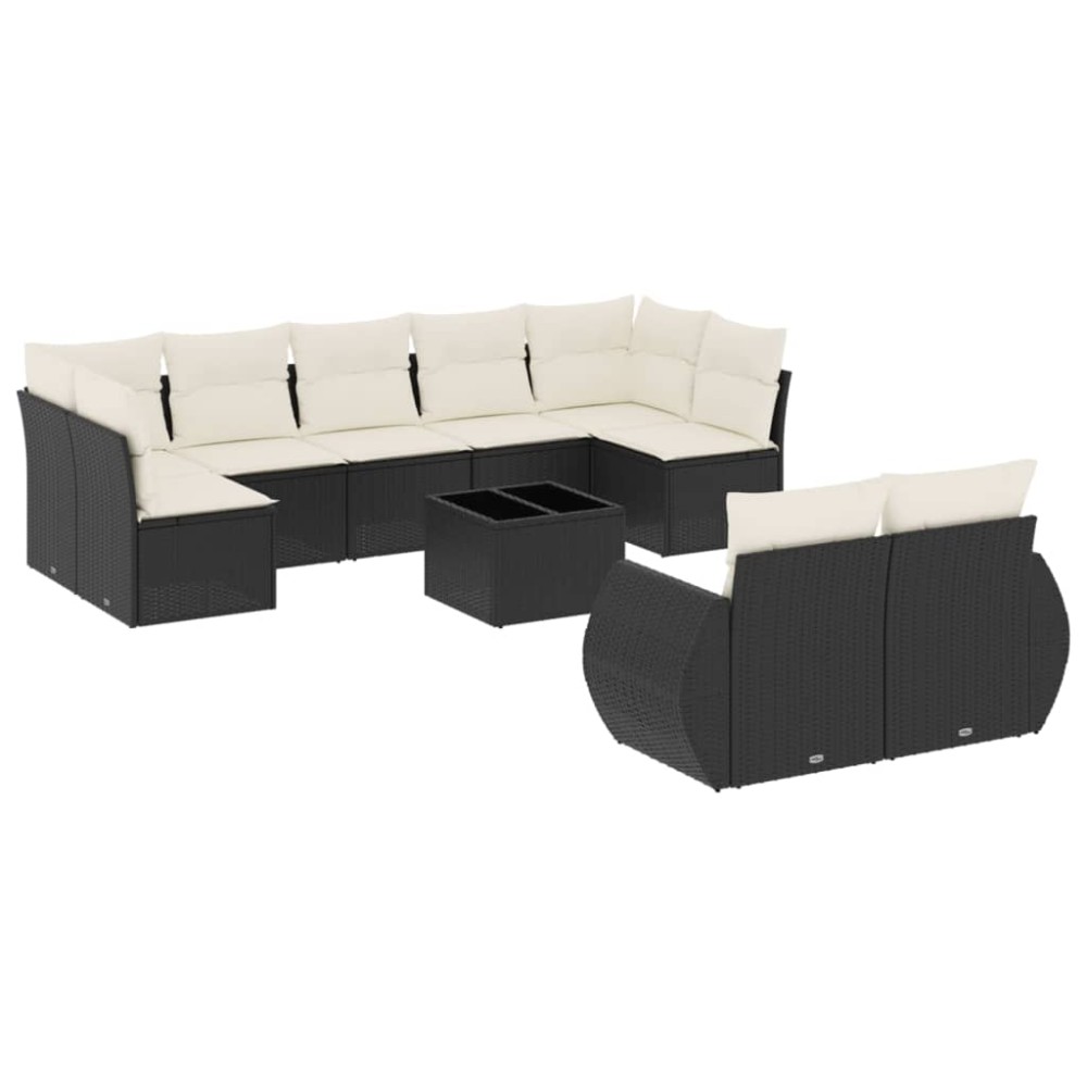 vidaXL Set canapele de grădină cu perne, 10 piese, negru, poliratan