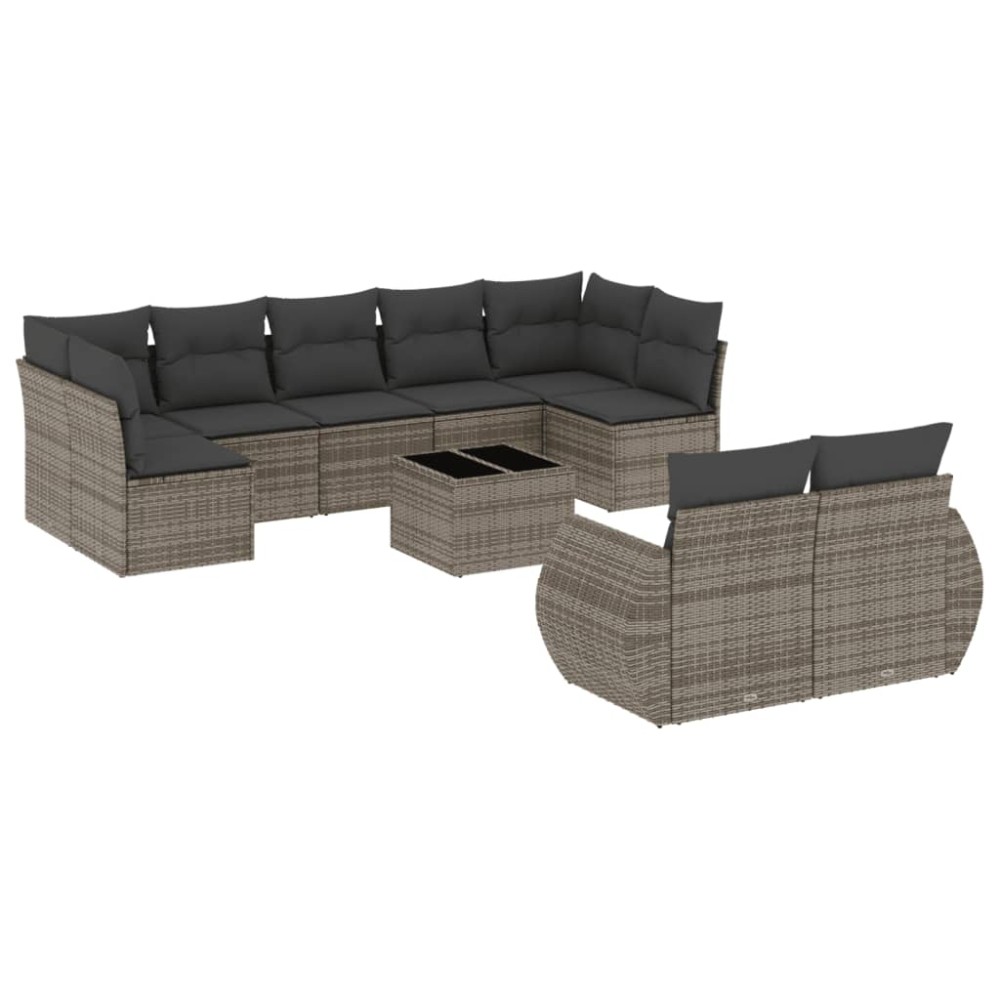 vidaXL Set mobilier de grădină cu perne, 10 piese, gri, poliratan