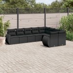 vidaXL Set mobilier de grădină cu perne, 9 piese, negru, poliratan vidaXL Set mobilier de grădină cu perne, 9 piese, negru, poliratan