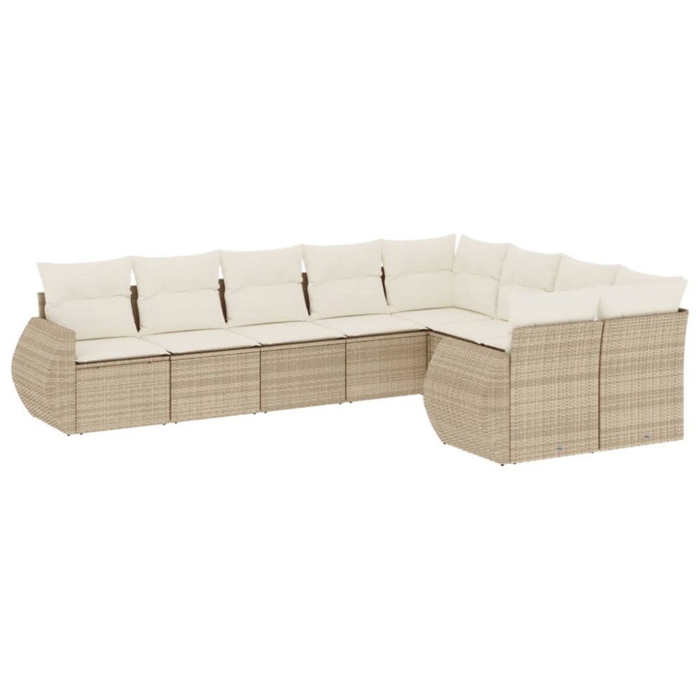 vidaXL Set canapele de grădină, 9 piese, cu perne, bej, poliratan