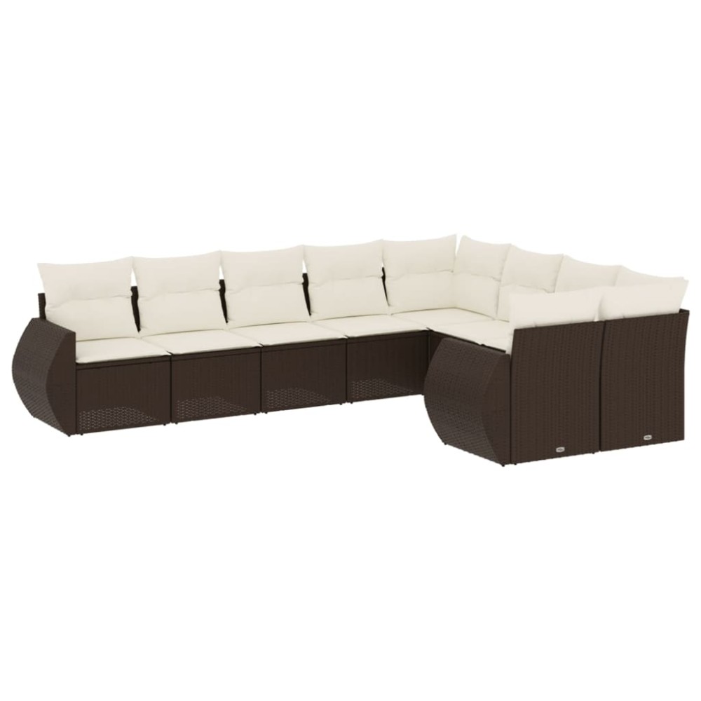 vidaXL Set canapele de grădină cu perne, 9 piese, maro, poliratan