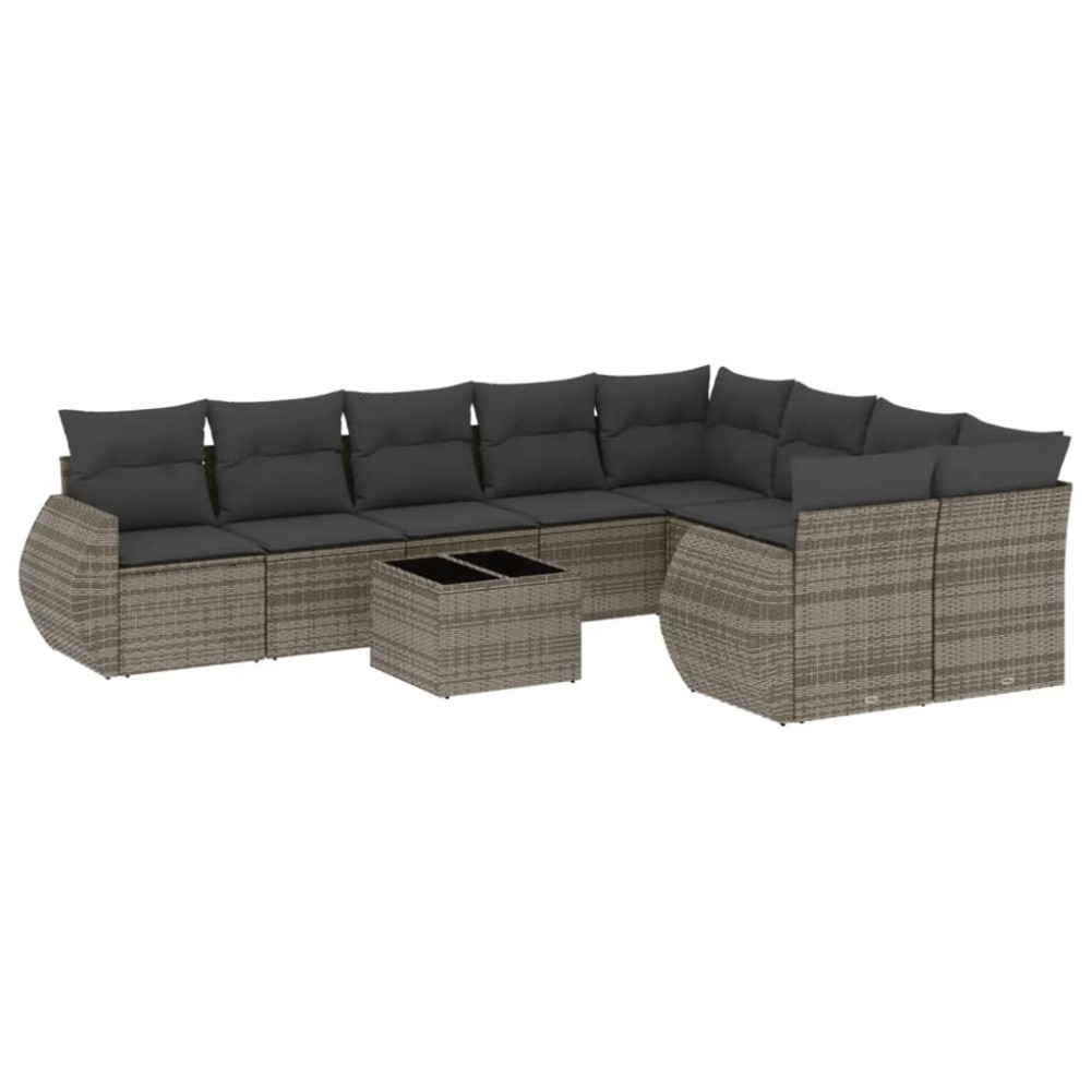 vidaXL Set mobilier de grădină cu perne, 10 piese, gri, poliratan
