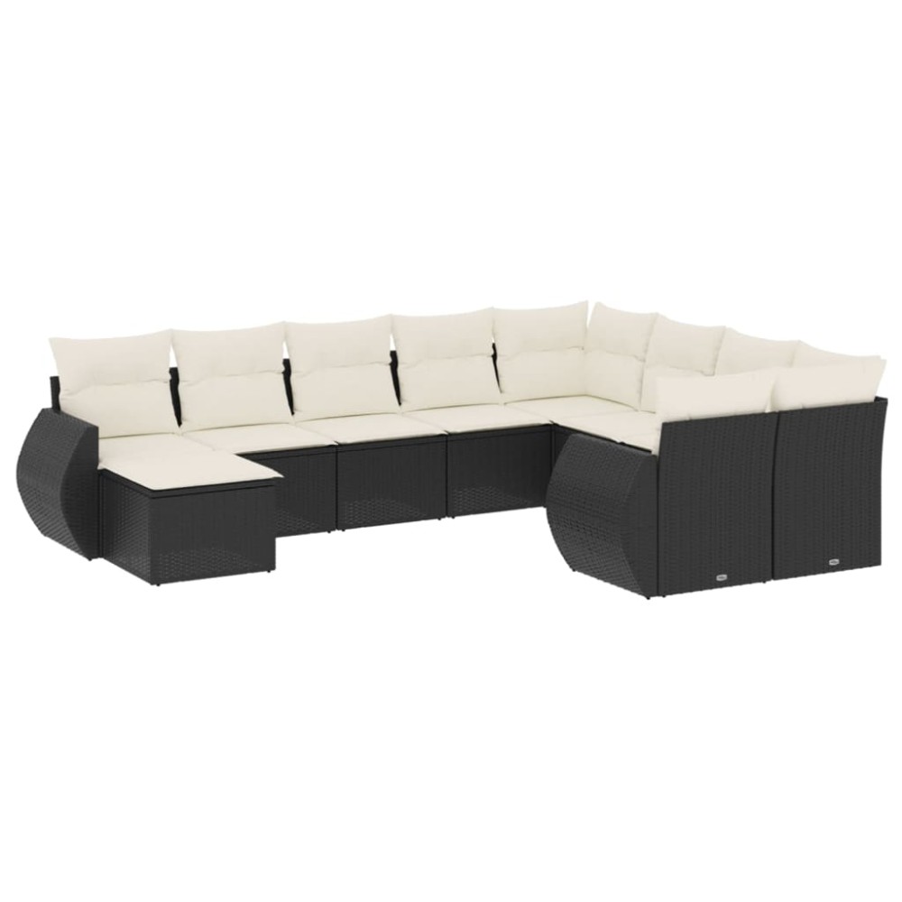 vidaXL Set canapele de grădină cu perne, 10 piese, negru, poliratan
