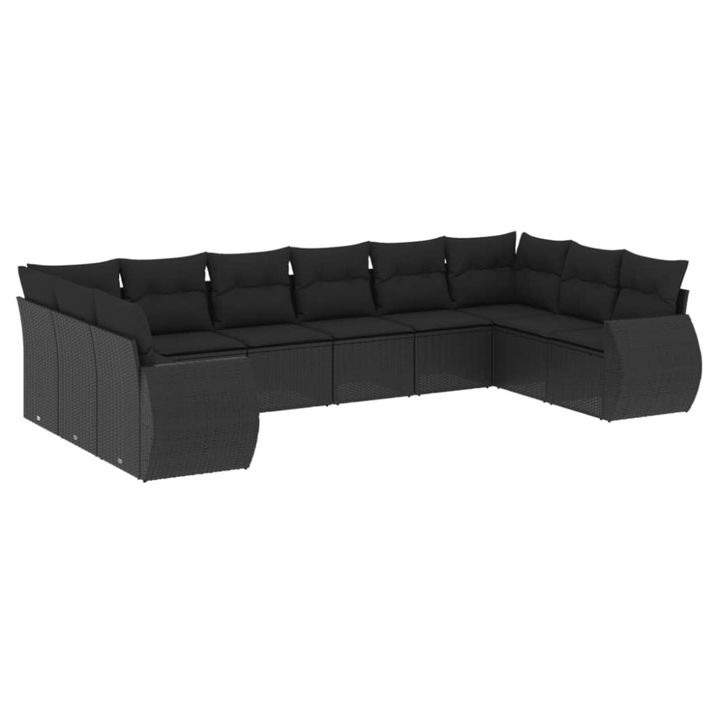 vidaXL Set canapele de grădină cu perne, 10 piese, negru, poliratan