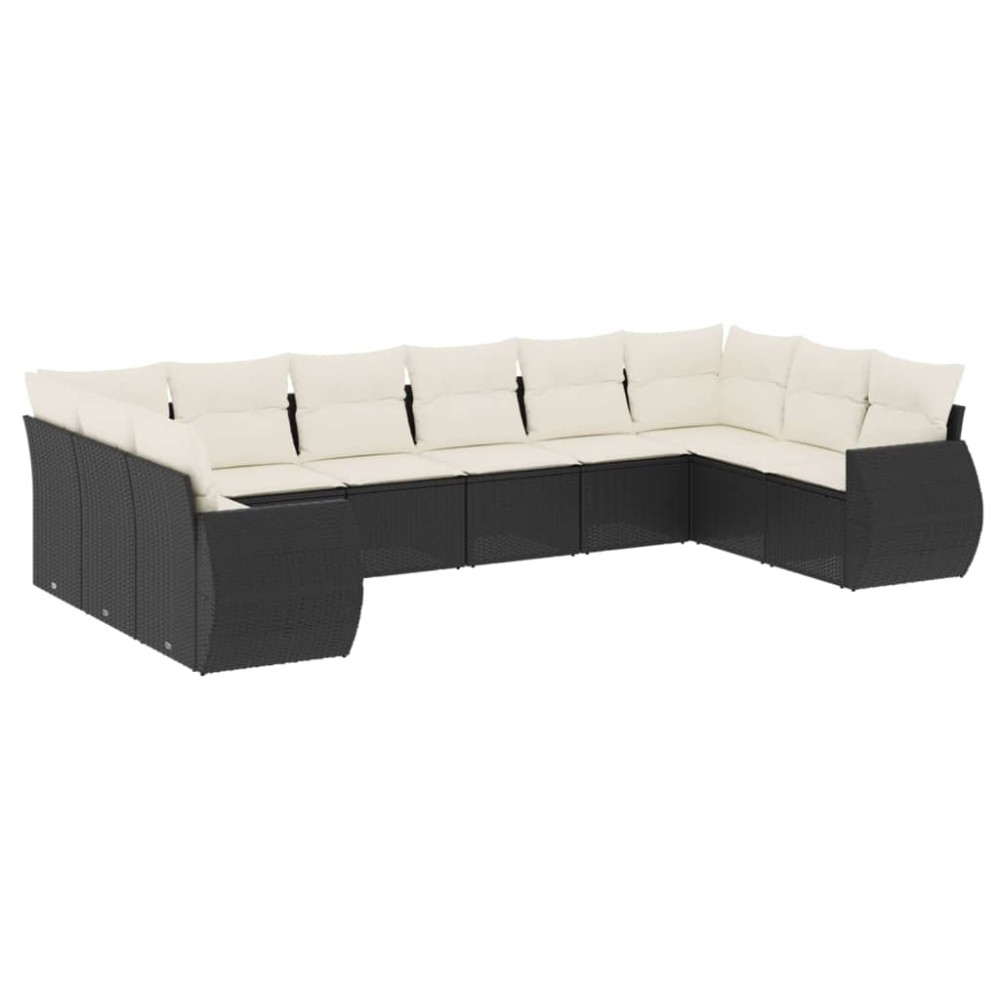 vidaXL Set canapele de grădină cu perne, 10 piese, negru, poliratan
