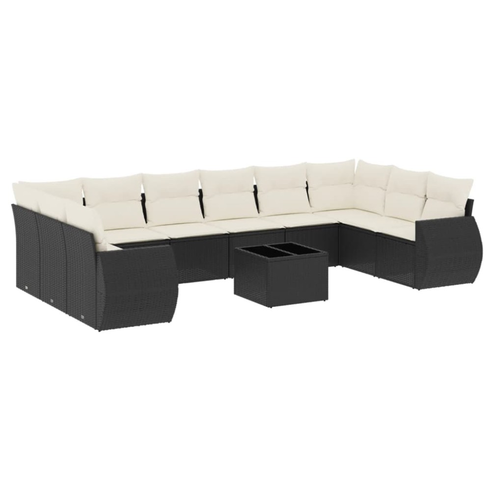 vidaXL Set canapele de grădină cu perne, 11 piese, negru, poliratan