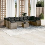 vidaXL Set canapele de grădină cu perne, 11 piese, gri, poliratan vidaXL Set canapele de grădină cu perne, 11 piese, gri, poliratan