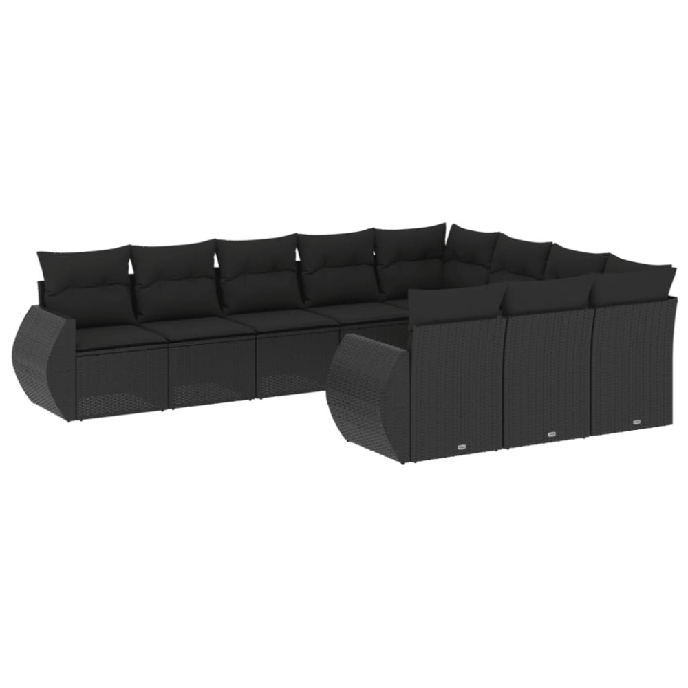 vidaXL Set canapele de grădină cu perne, 10 piese, negru, poliratan