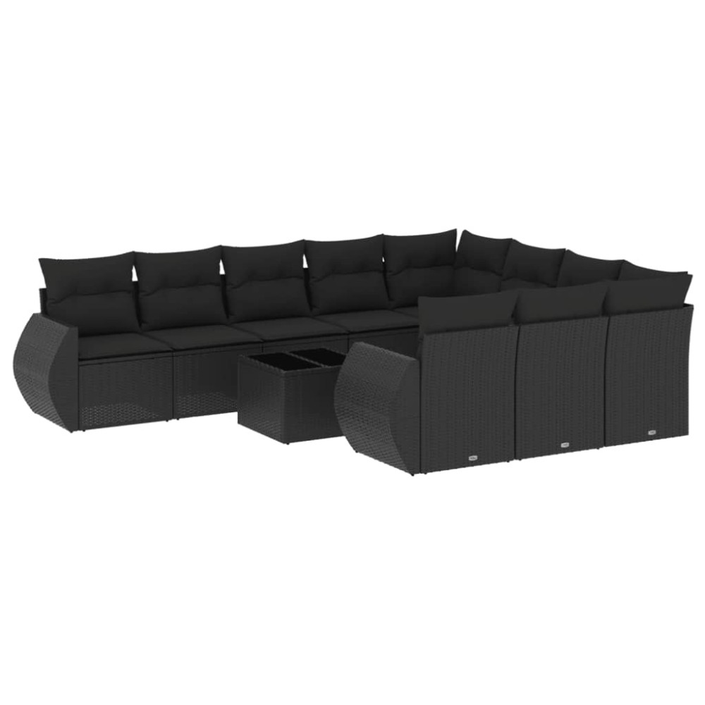 vidaXL Set canapele de grădină cu perne, 11 piese, negru, poliratan