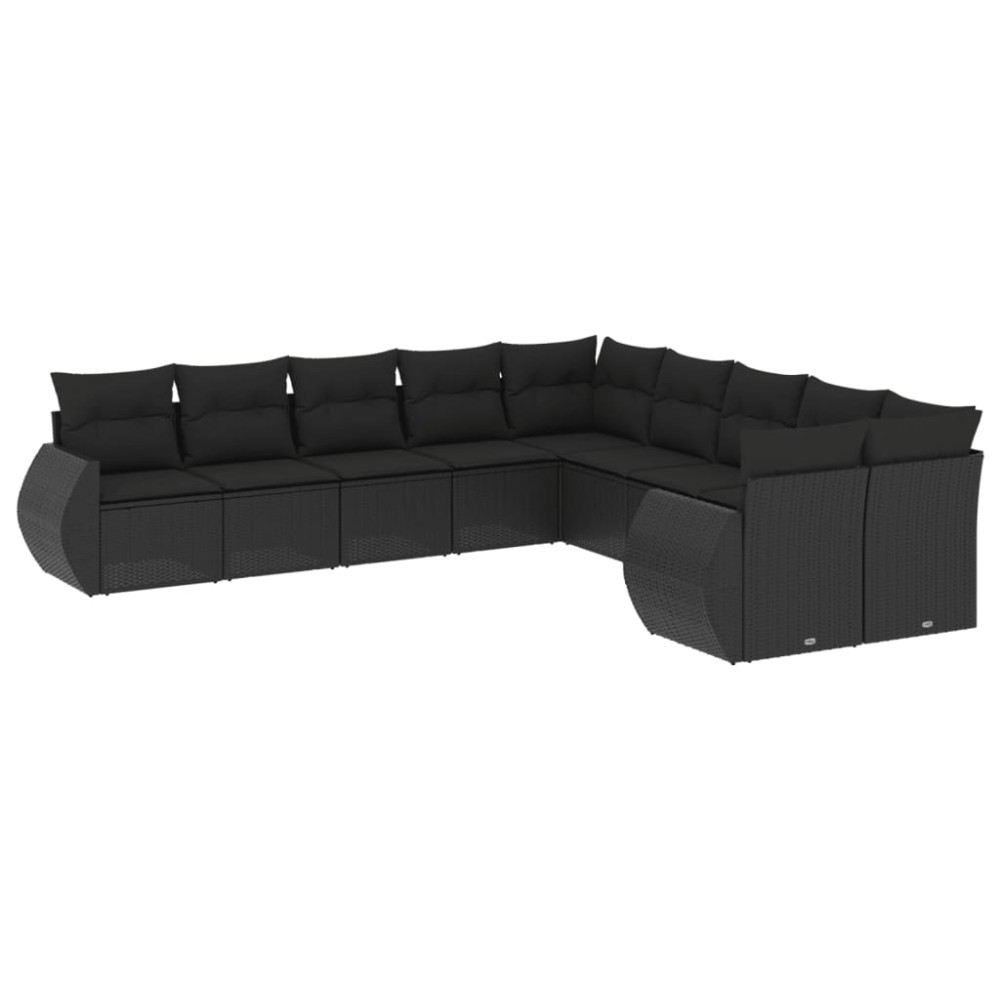 vidaXL Set canapele de grădină cu perne, 10 piese, negru, poliratan