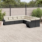 vidaXL Set canapele de grădină cu perne, 10 piese, negru, poliratan vidaXL Set canapele de grădină cu perne, 10 piese, negru, poliratan