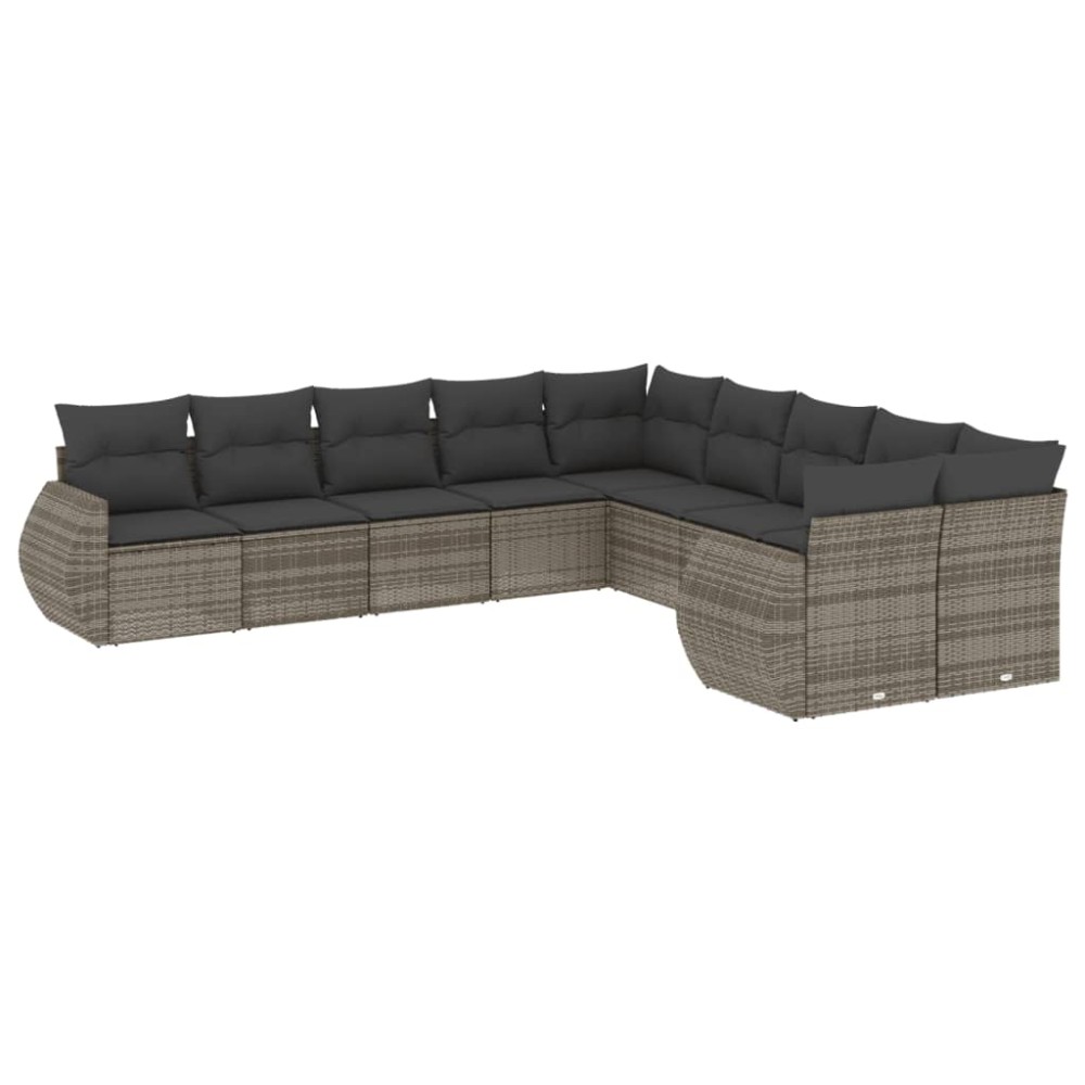 vidaXL Set mobilier de grădină cu perne, 10 piese, gri, poliratan