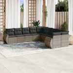 vidaXL Set mobilier de grădină cu perne, 10 piese, gri, poliratan