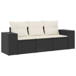 vidaXL Set mobilier de grădină cu perne, 3 piese, negru, poliratan vidaXL Set mobilier de grădină cu perne, 3 piese, negru, poliratan